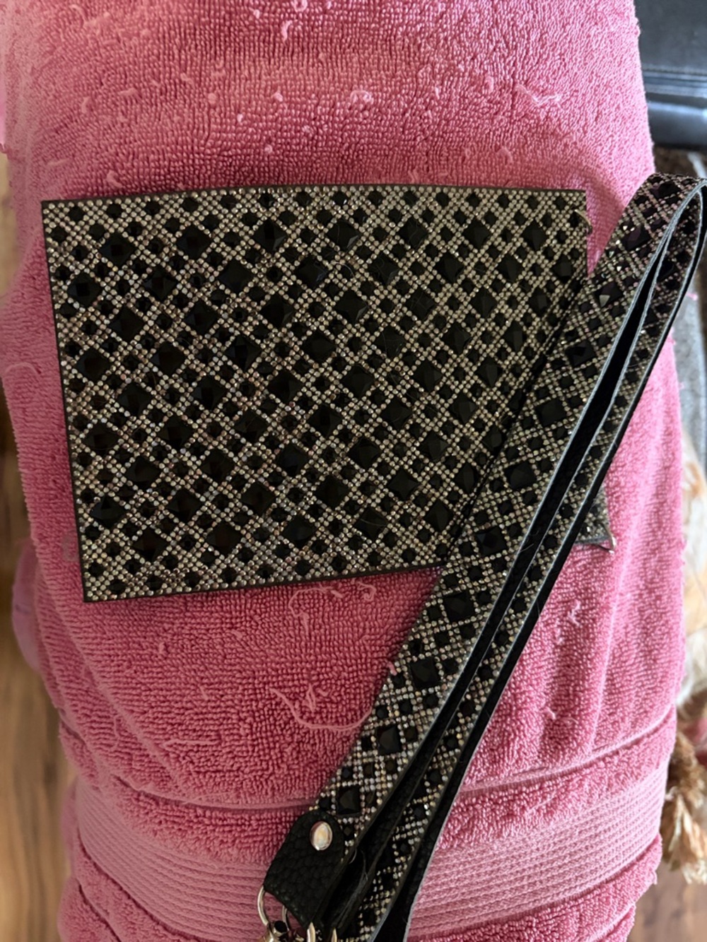 Black Rhinestone-Embellished crossbody with Detachable Strap